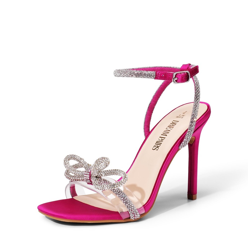 DREAM PAIRS Women's Double Bowknots Crystal Sandals Clear Slingback Heels
